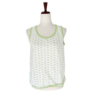 Garnet Hill Green Women's Pajama Top Small 100%‎ Cotton Green Print Sleeveless